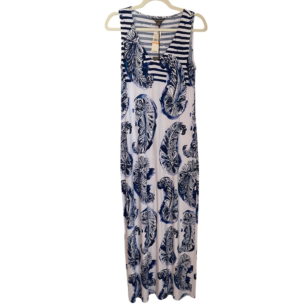 Tommy Bahama Size S Pyrmont Paisley Sleeveless Long Maxi Dress Blue White